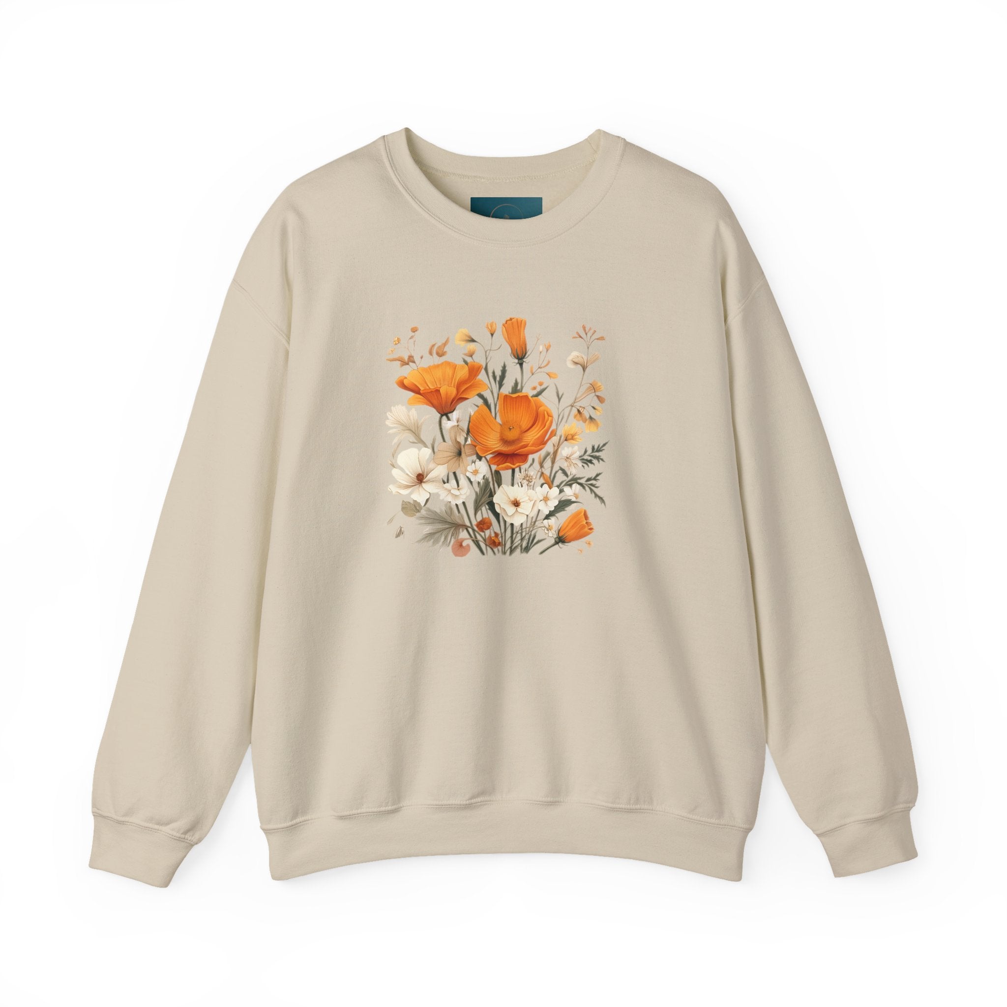 Floral Print Sweatshirt – Bold Orange Blooms | Cozy Nature-Inspired Gift & Spring Fashion
