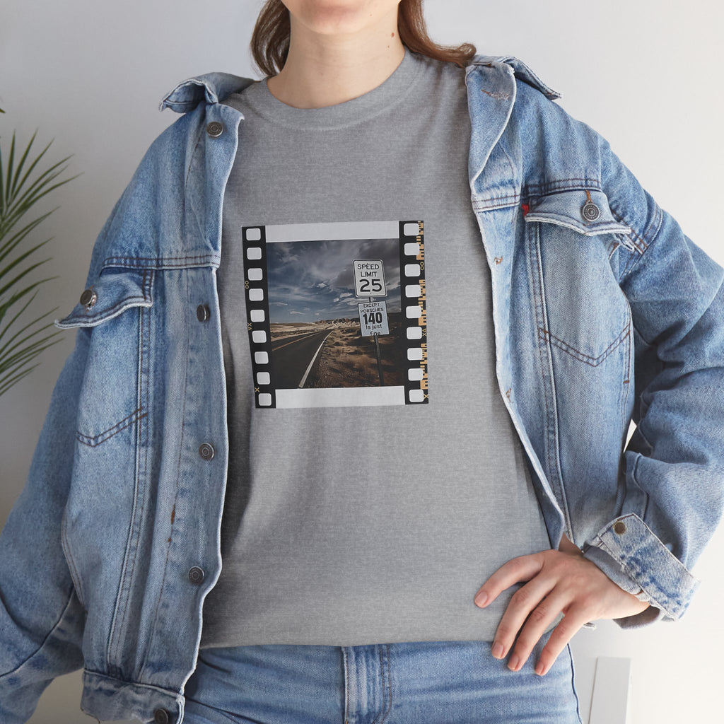 Porsche Road Sign T-Shirt – Retro Film Strip Style Unisex Tee.