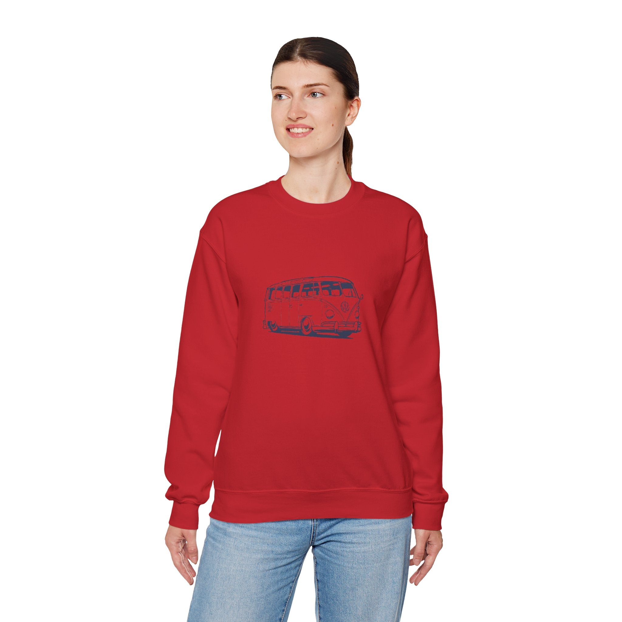 The Road Tripper: Unisex VW Bus Cotton-Blend Crewneck Sweatshirt