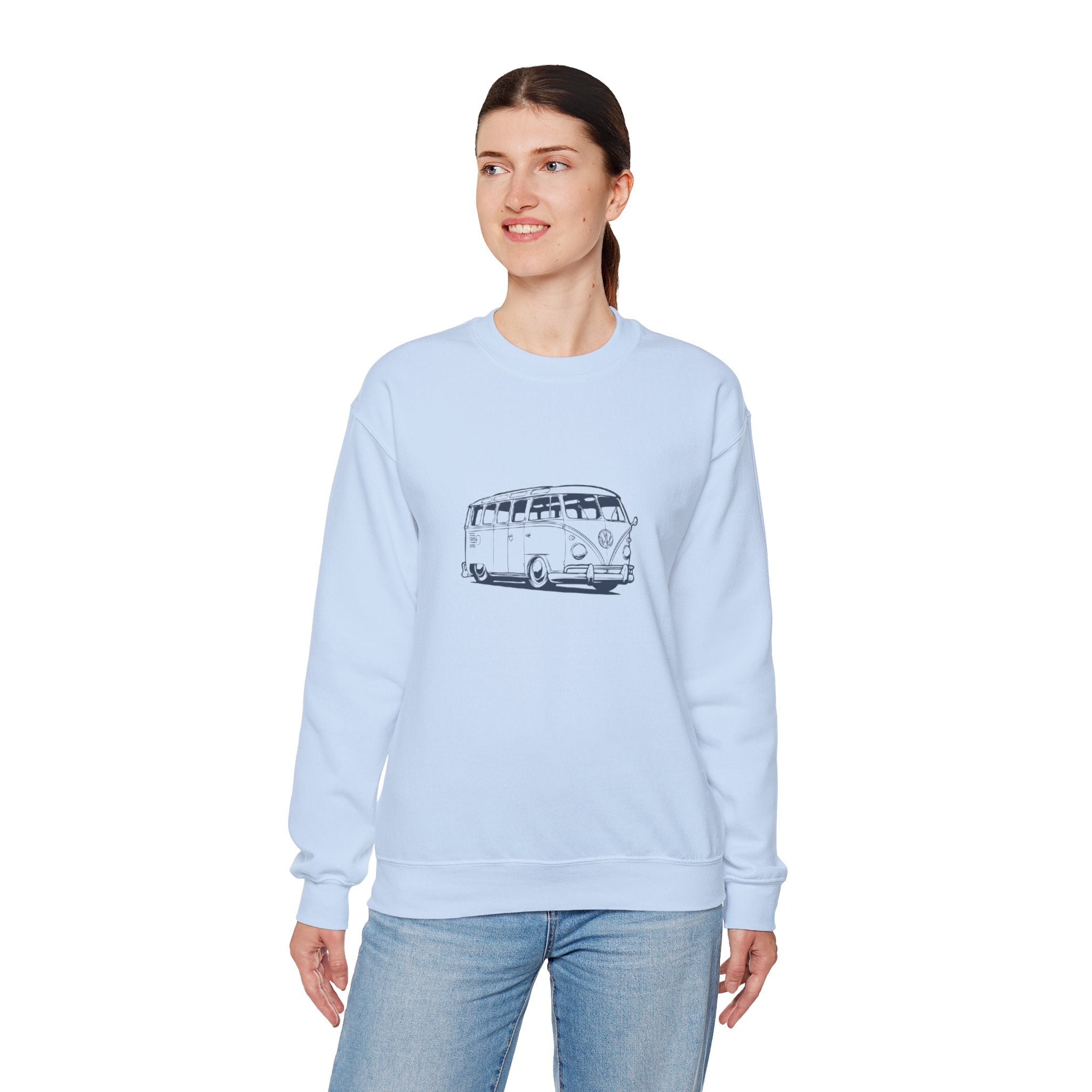 The Road Tripper: Unisex VW Bus Cotton-Blend Crewneck Sweatshirt