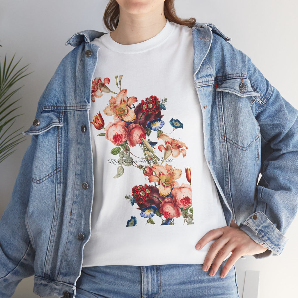 Floral 'Garden Happy Place' Unisex T-Shirt – Cute Vintage Graphic Tee
