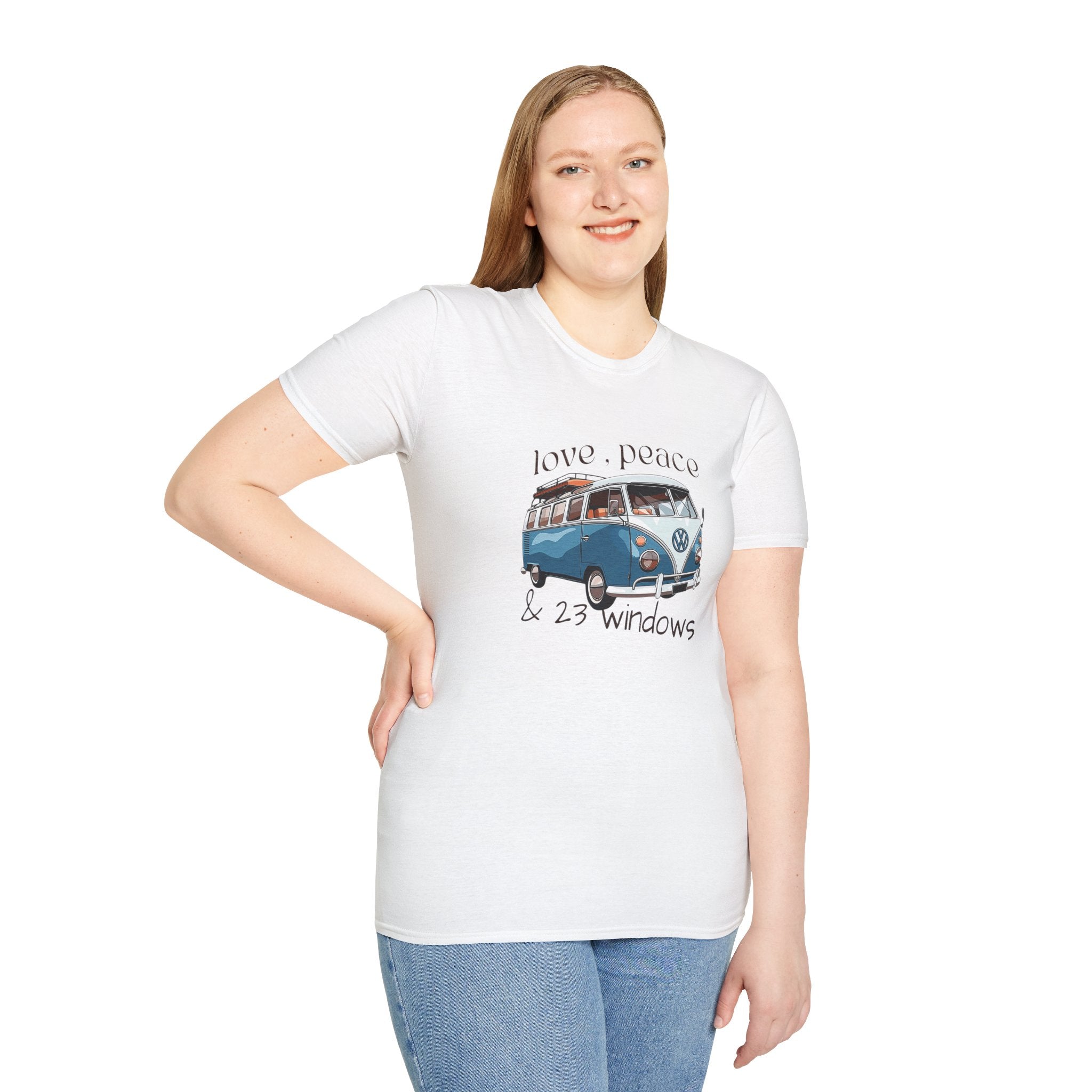 Love Peace & 23 Windows VW Bus T-Shirt | Vintage Boho Unisex Tee