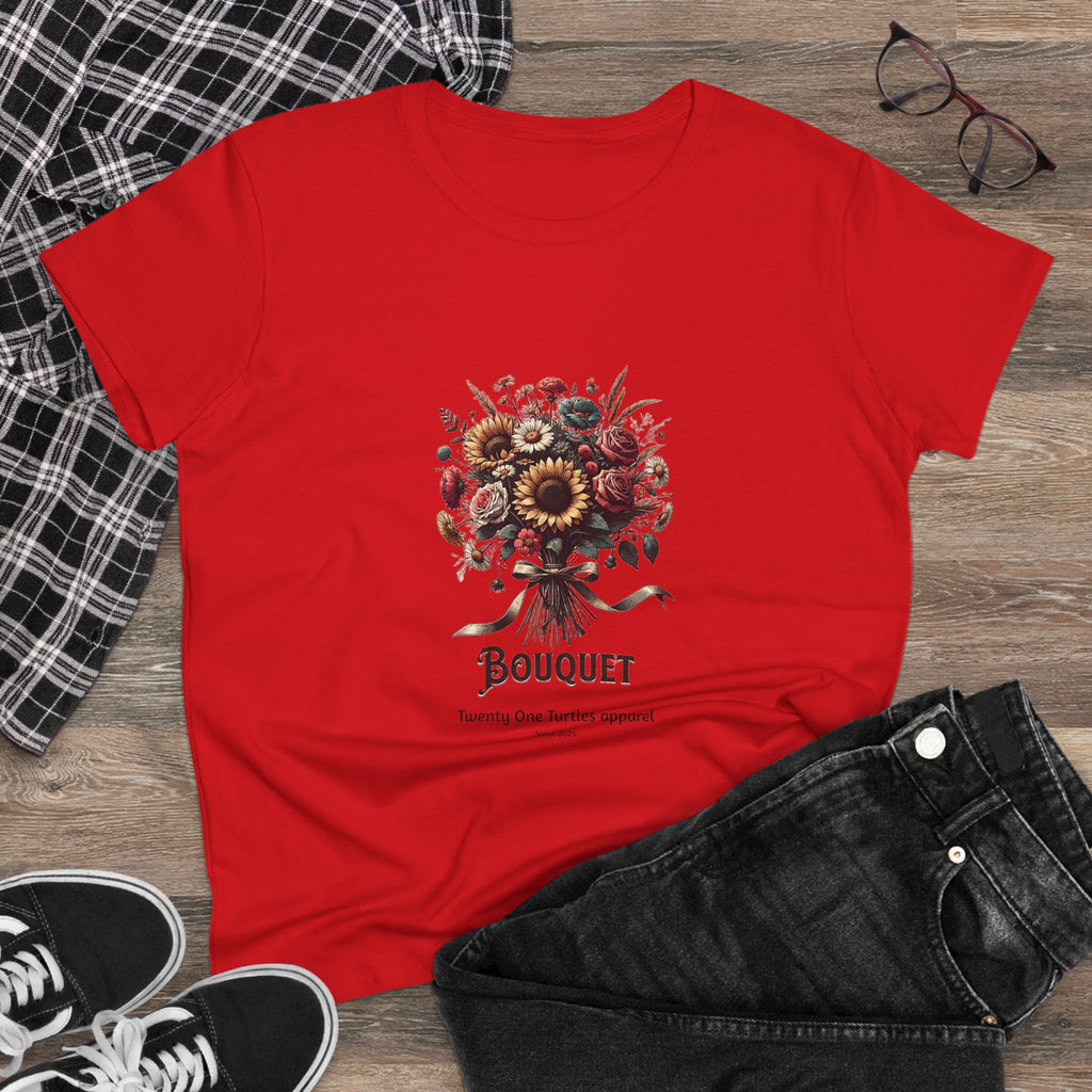 Floral Bouquet Women’s Semi-Fitted Tee – Soft Cotton Boho Style Shirt