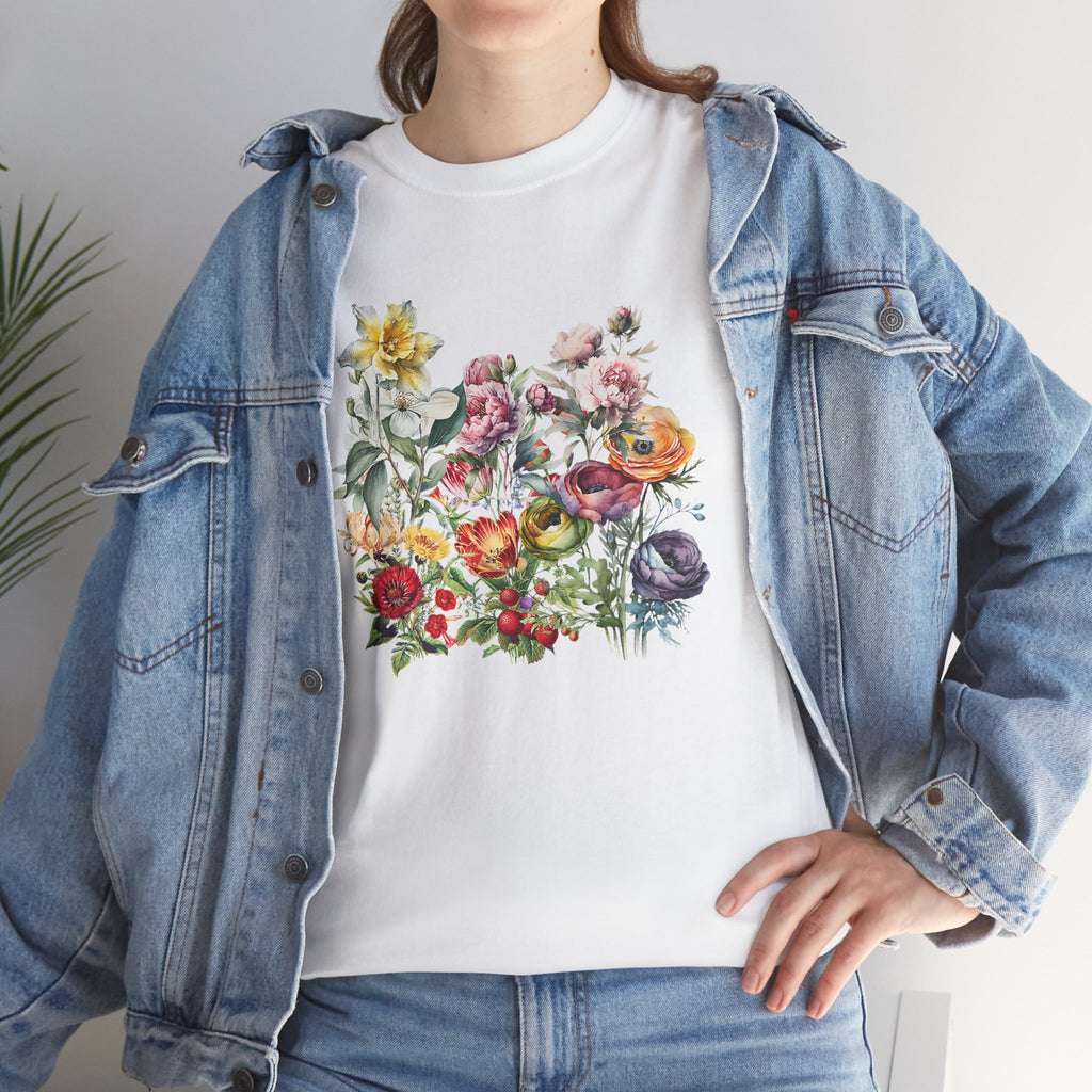 Floral Print Unisex Cotton Tee – Spring flowers Casual T-Shirt.