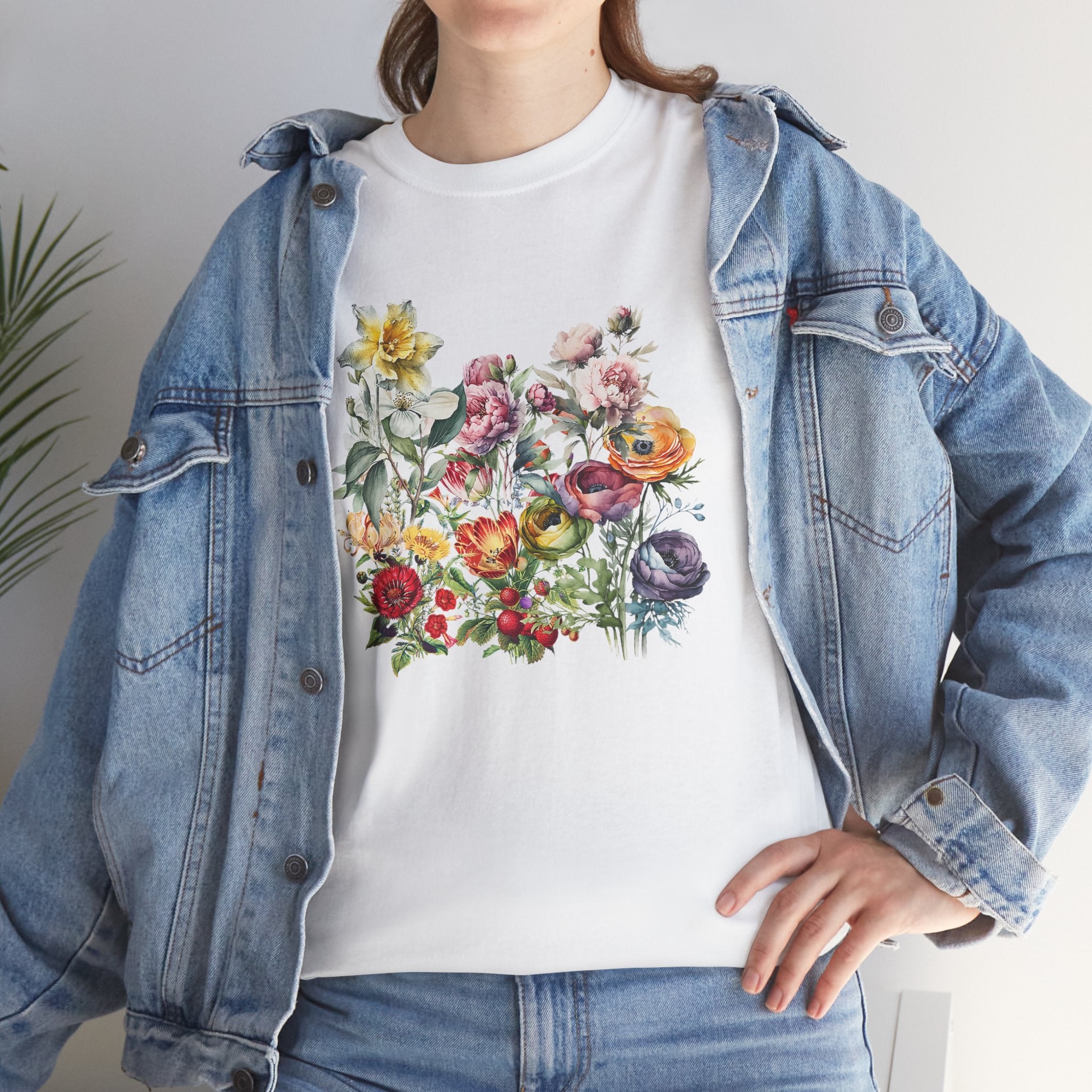 Floral Print Unisex Cotton Tee – Spring flowers Casual T-Shirt.