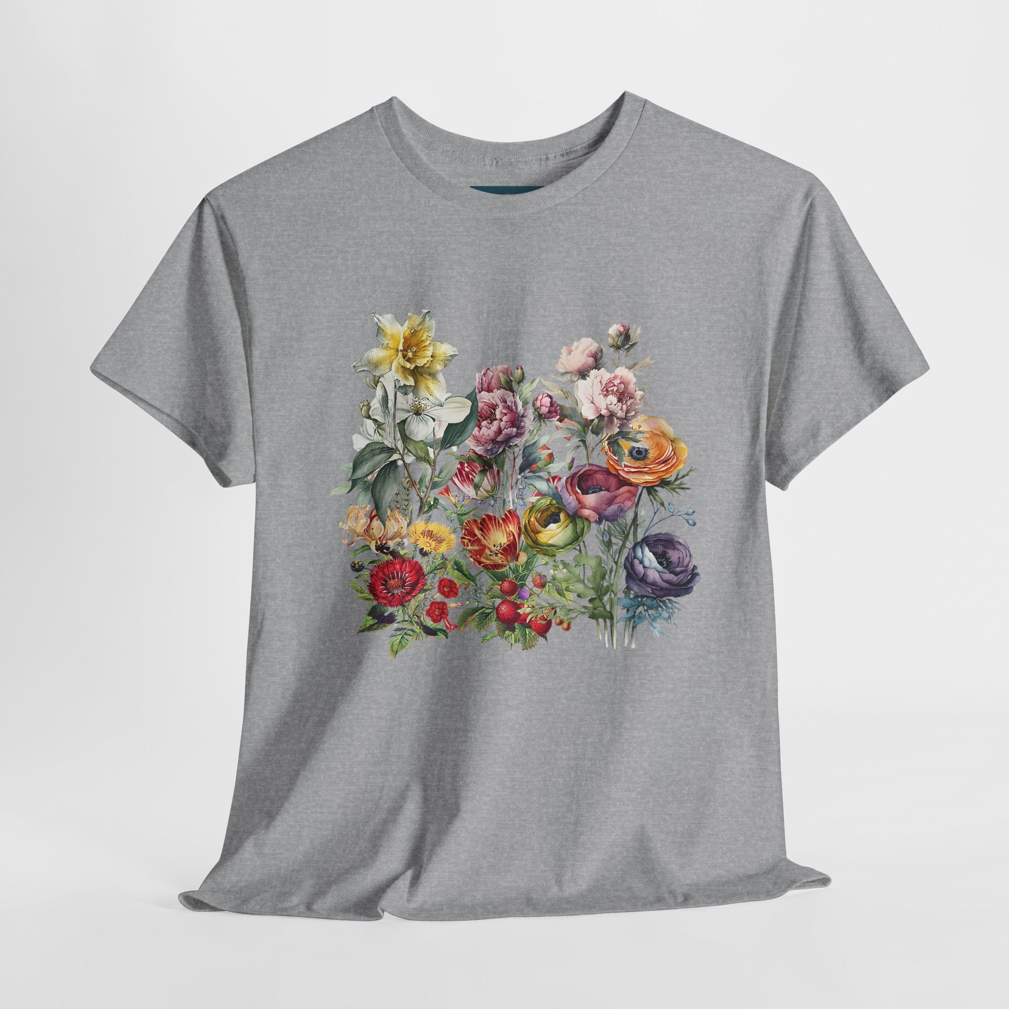 Floral Print Unisex Cotton Tee – Spring flowers Casual T-Shirt.