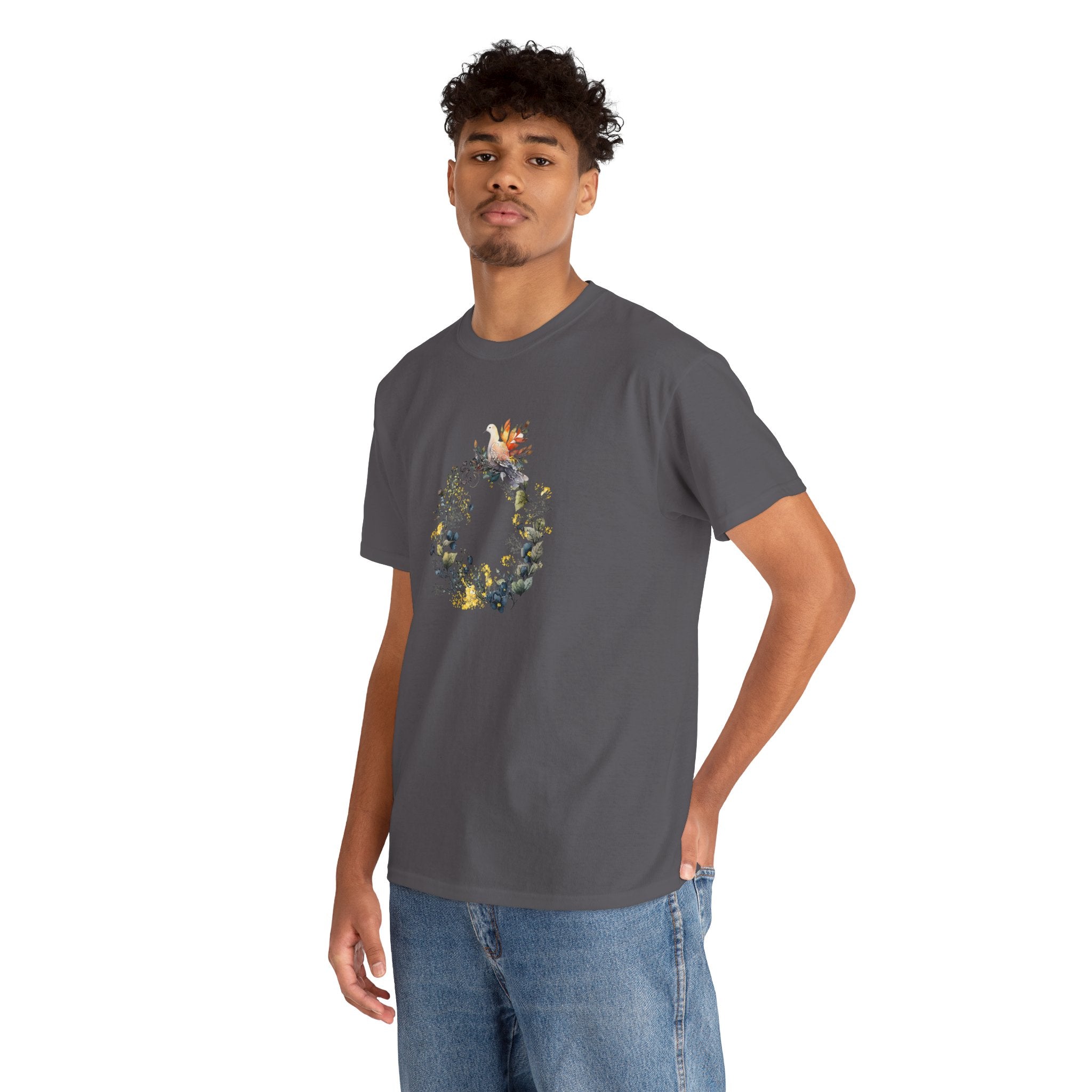Floral 'Dove of Peace' Unisex Cotton Tee - Eco-Friendly Casual Shirt