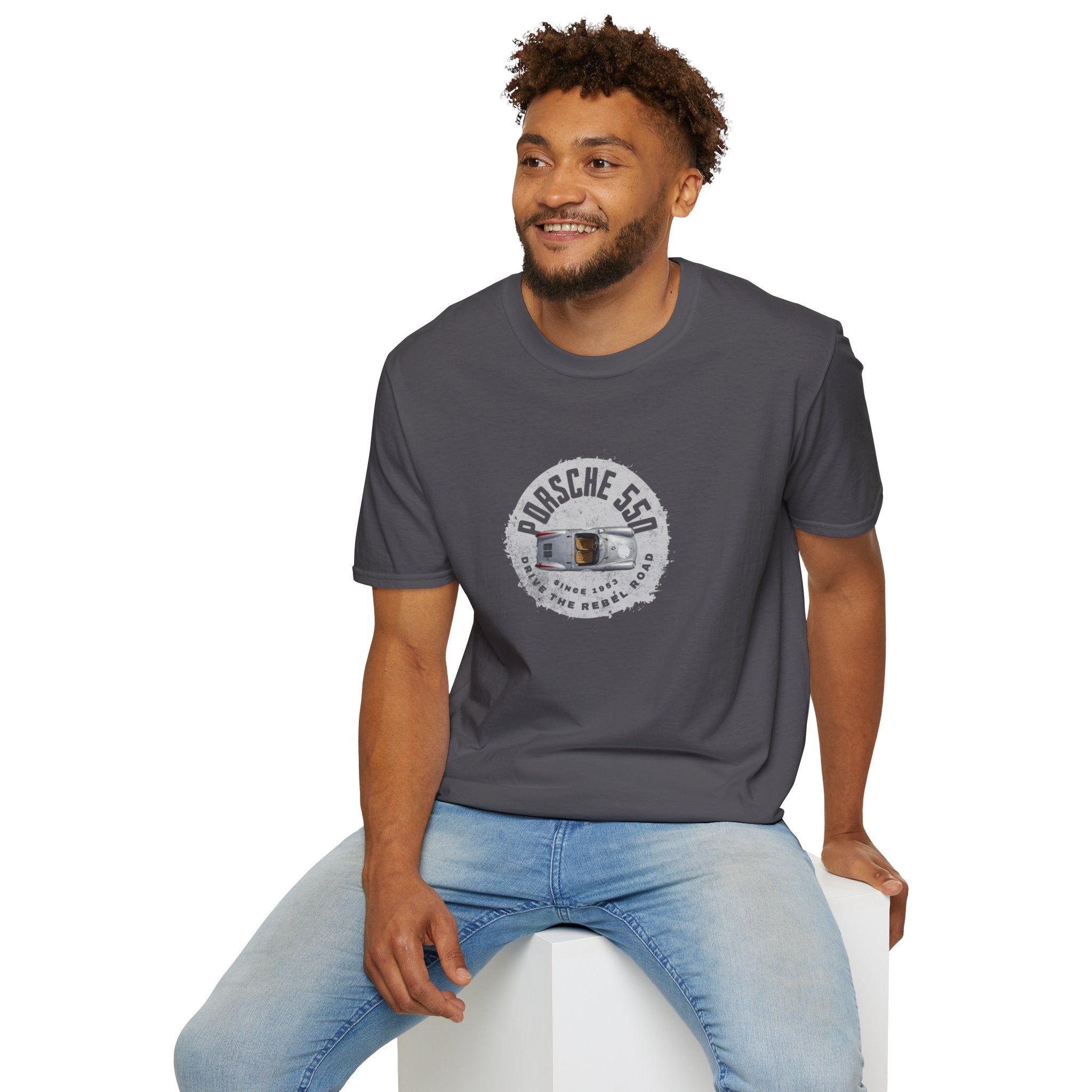 Porsche 550 Unisex Softstyle T-Shirt – Vintage Car Tee for Classic Car Lovers & Road Trip Enthusiasts