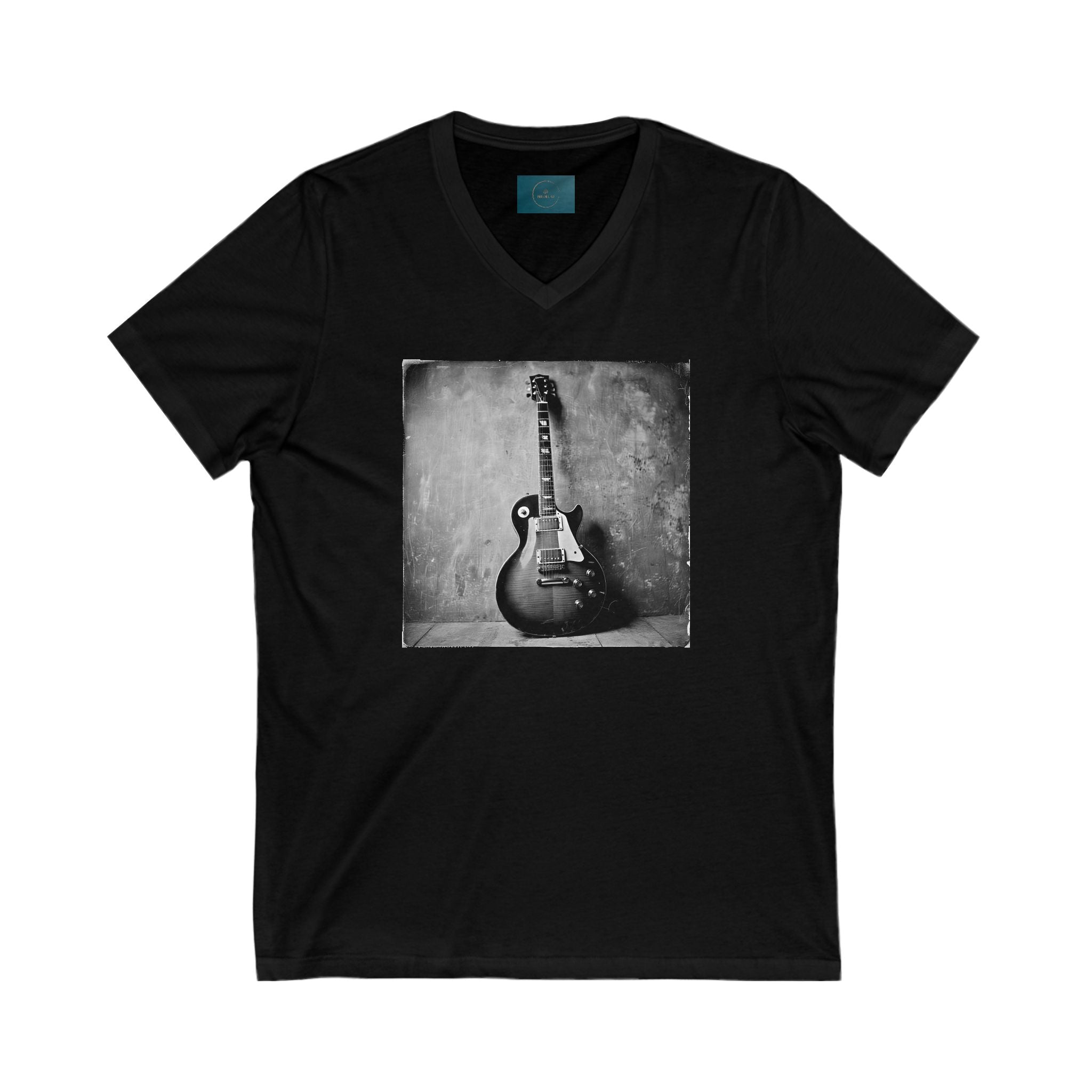 Les Paul Guitar T-Shirt – Black & White Unisex V-Neck Tee for Music Lovers