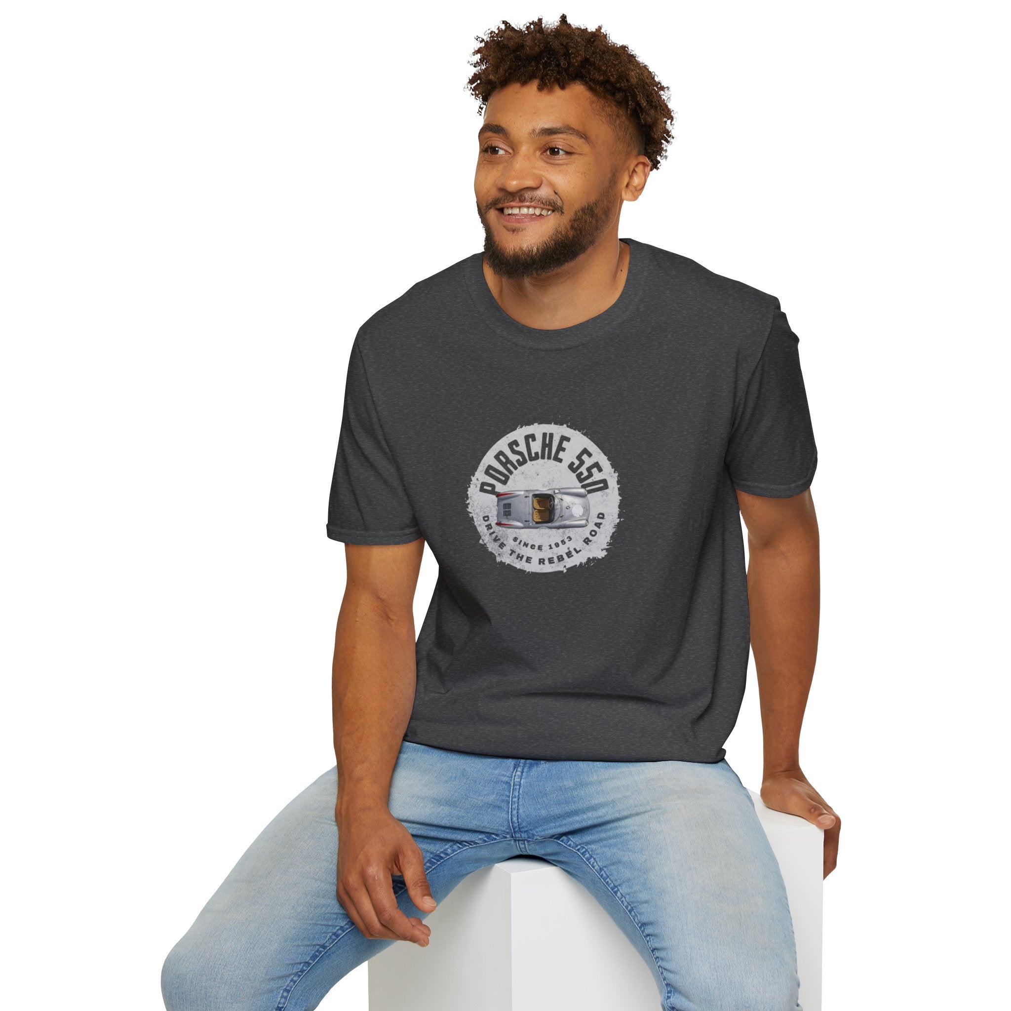Porsche 550 Unisex Softstyle T-Shirt – Vintage Car Tee for Classic Car Lovers & Road Trip Enthusiasts