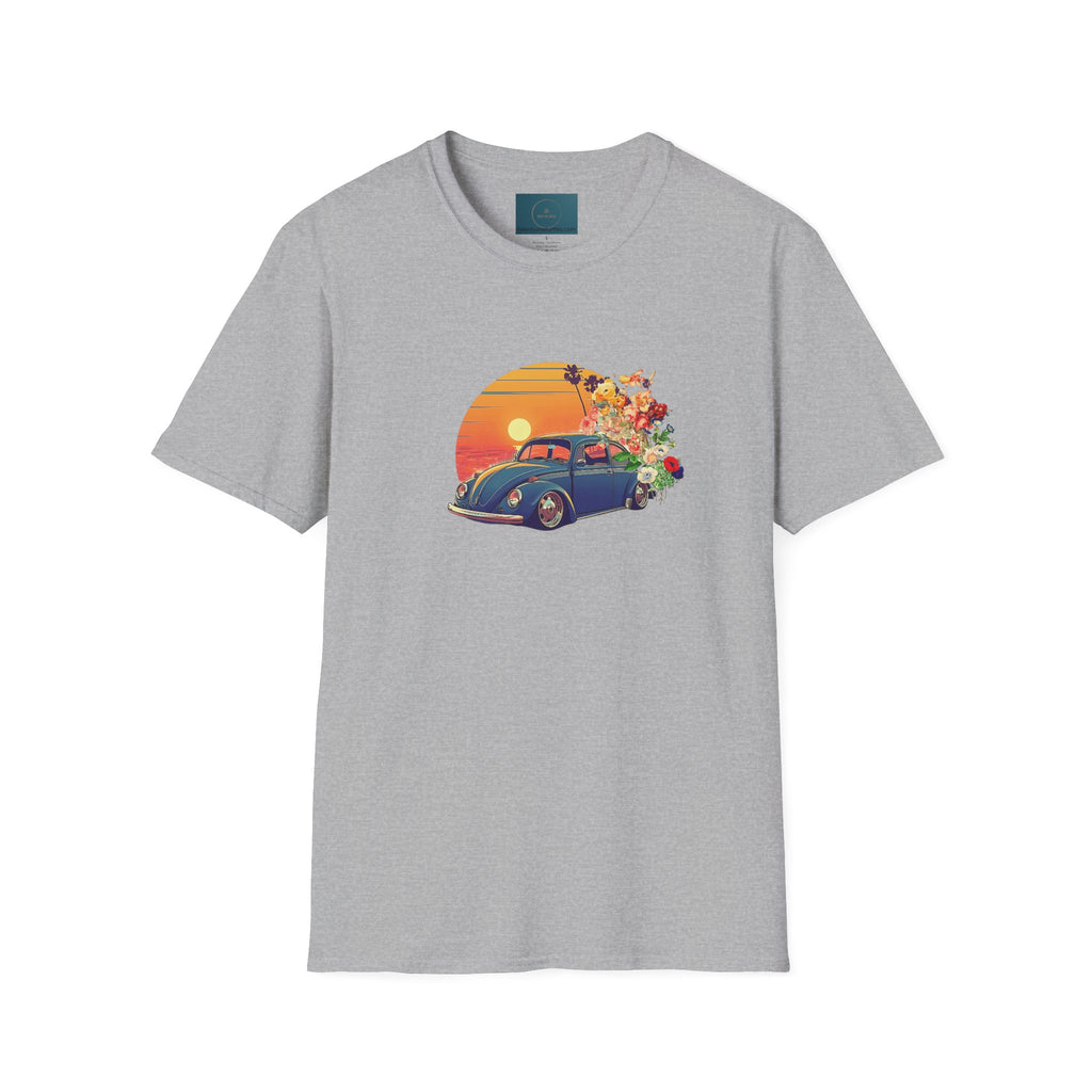 Vintage Sunset Beetle Tee – Unisex Retro Car Shirt, Summer Vibes Gift