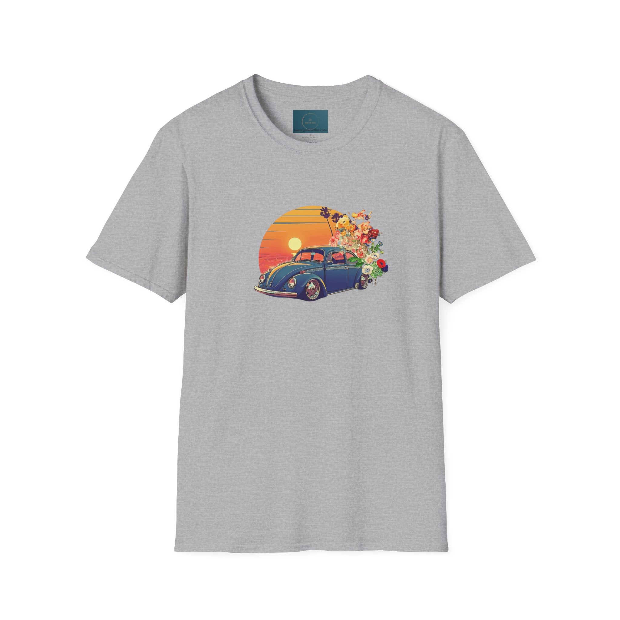 Vintage Sunset Beetle Tee – Unisex Retro Car Shirt, Summer Vibes Gift
