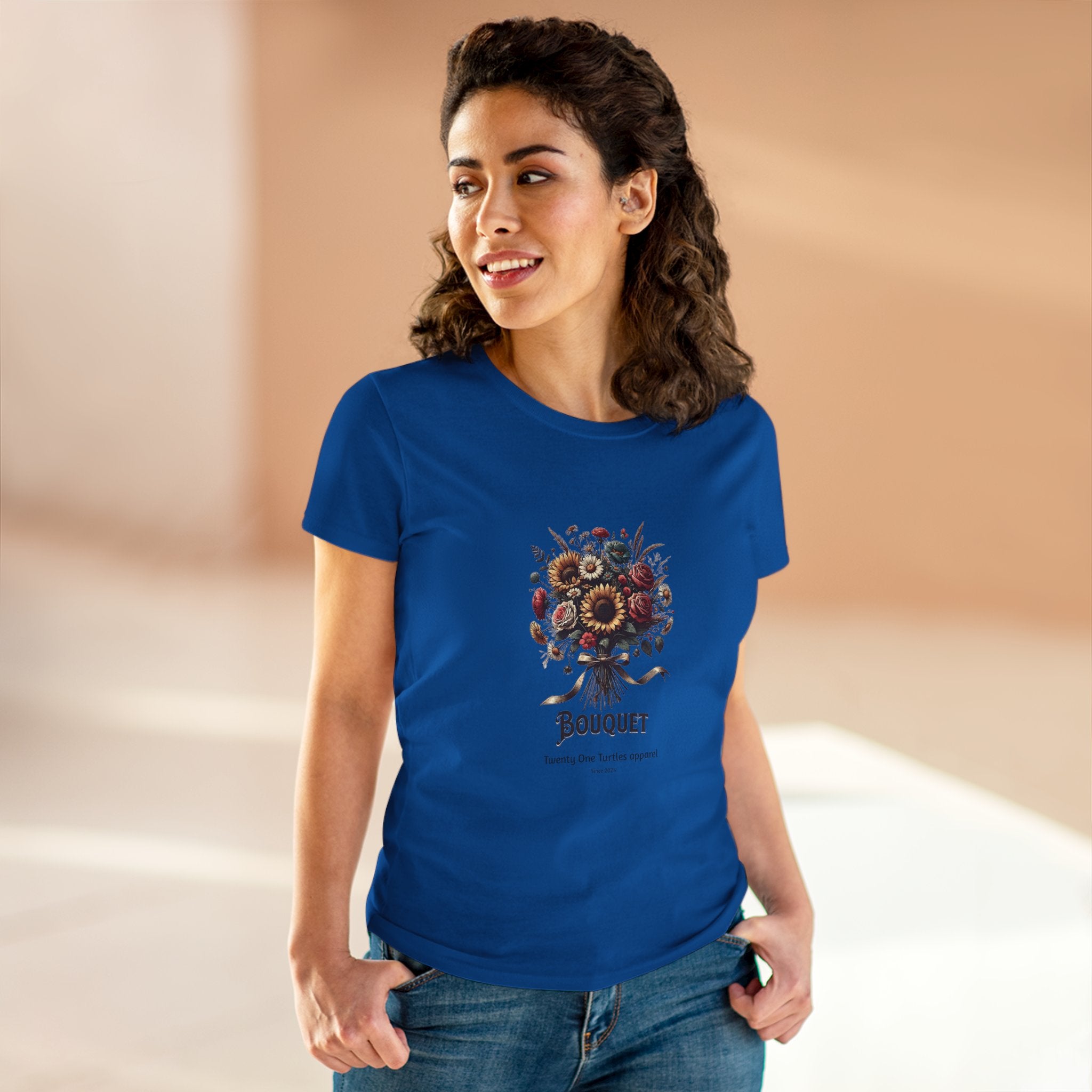 Floral Bouquet Women’s Semi-Fitted Tee – Soft Cotton Boho Style Shirt