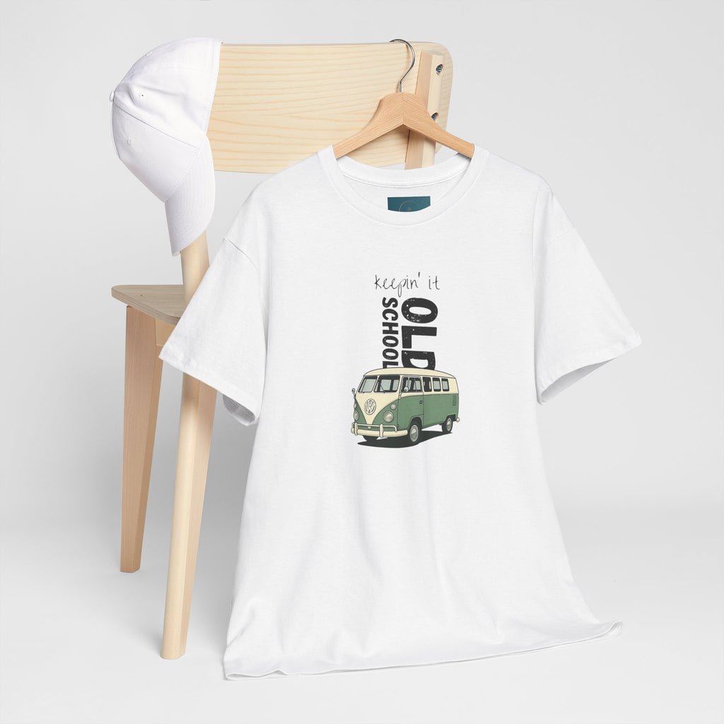Retro VW Bus Tee | 'Keepin' It Old School' Road Trip Shirt, Vintage Camper Graphic Shirt