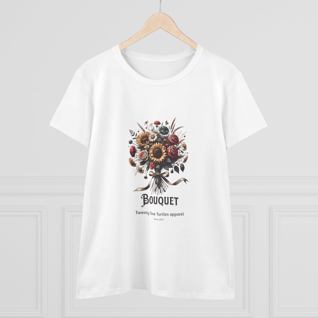 Floral Bouquet Women’s Semi-Fitted Tee – Soft Cotton Boho Style Shirt