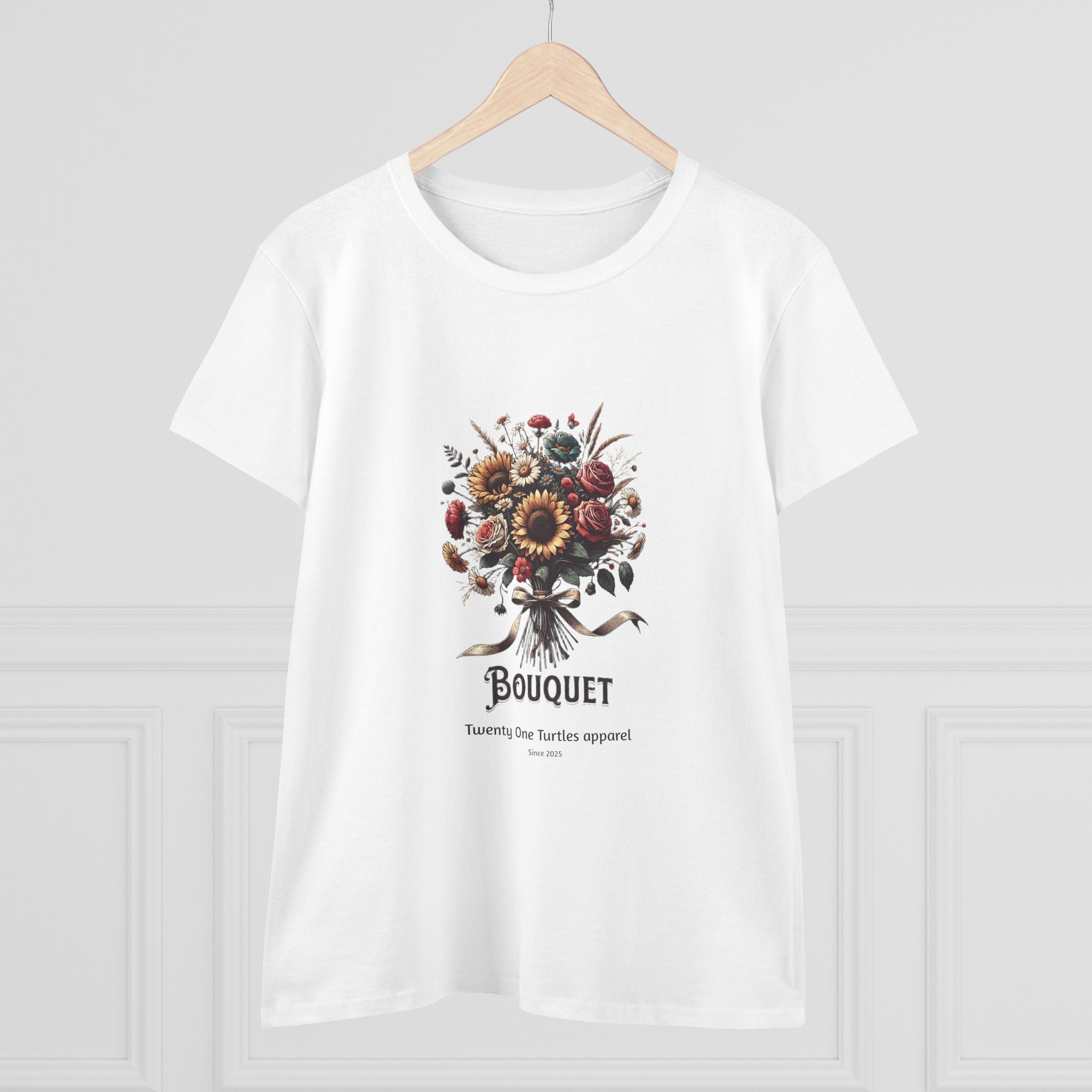 Floral Bouquet Women’s Semi-Fitted Tee – Soft Cotton Boho Style Shirt