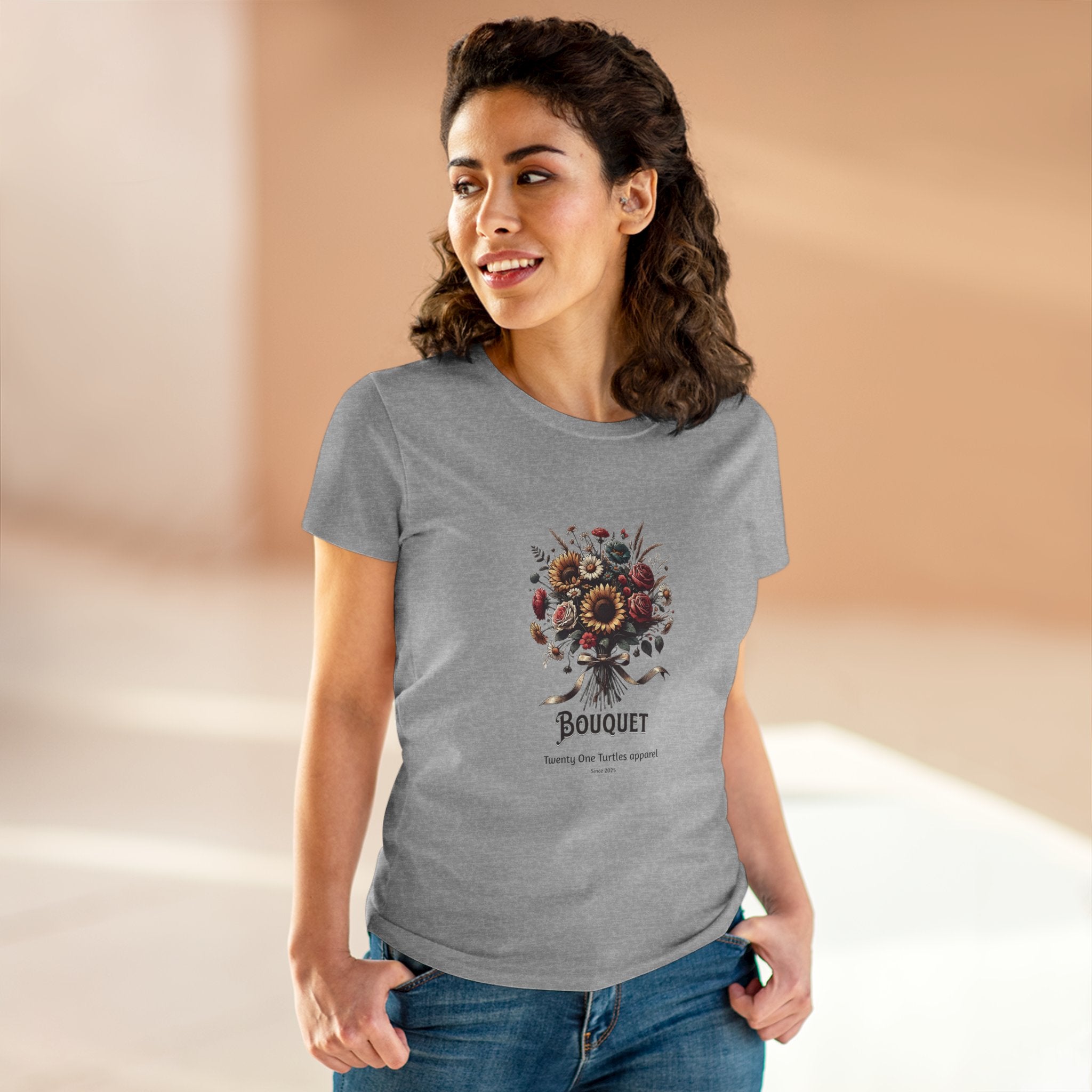 Floral Bouquet Women’s Semi-Fitted Tee – Soft Cotton Boho Style Shirt
