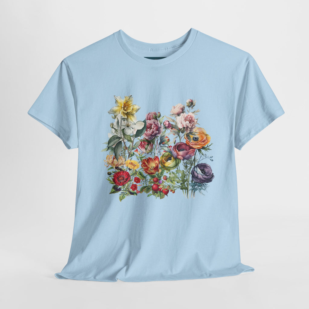 Floral Print Unisex Cotton Tee – Spring flowers Casual T-Shirt.