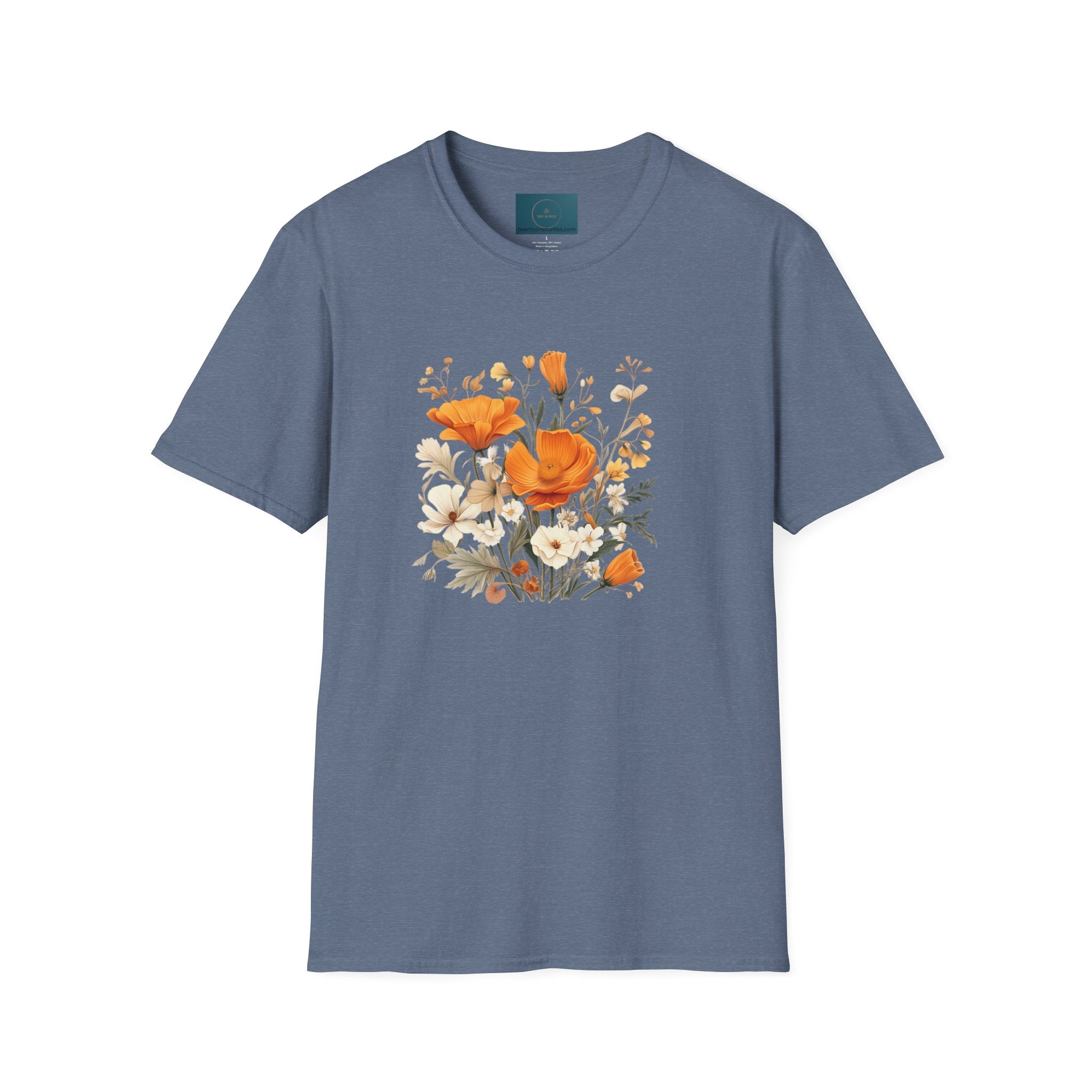 Floral Unisex T-Shirt – Bold Orange Blooms | Soft Nature Tee