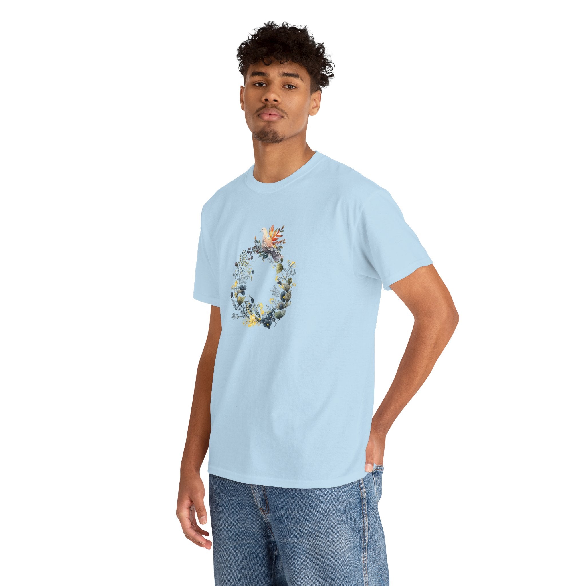 Floral 'Dove of Peace' Unisex Cotton Tee - Eco-Friendly Casual Shirt