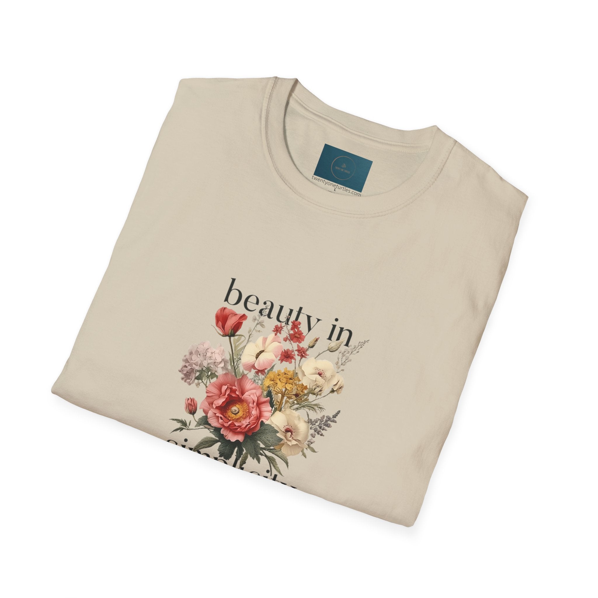 "Beauty in Simplicity" Floral Unisex T-Shirt – Softstyle Casual Tee, Relaxed Fit