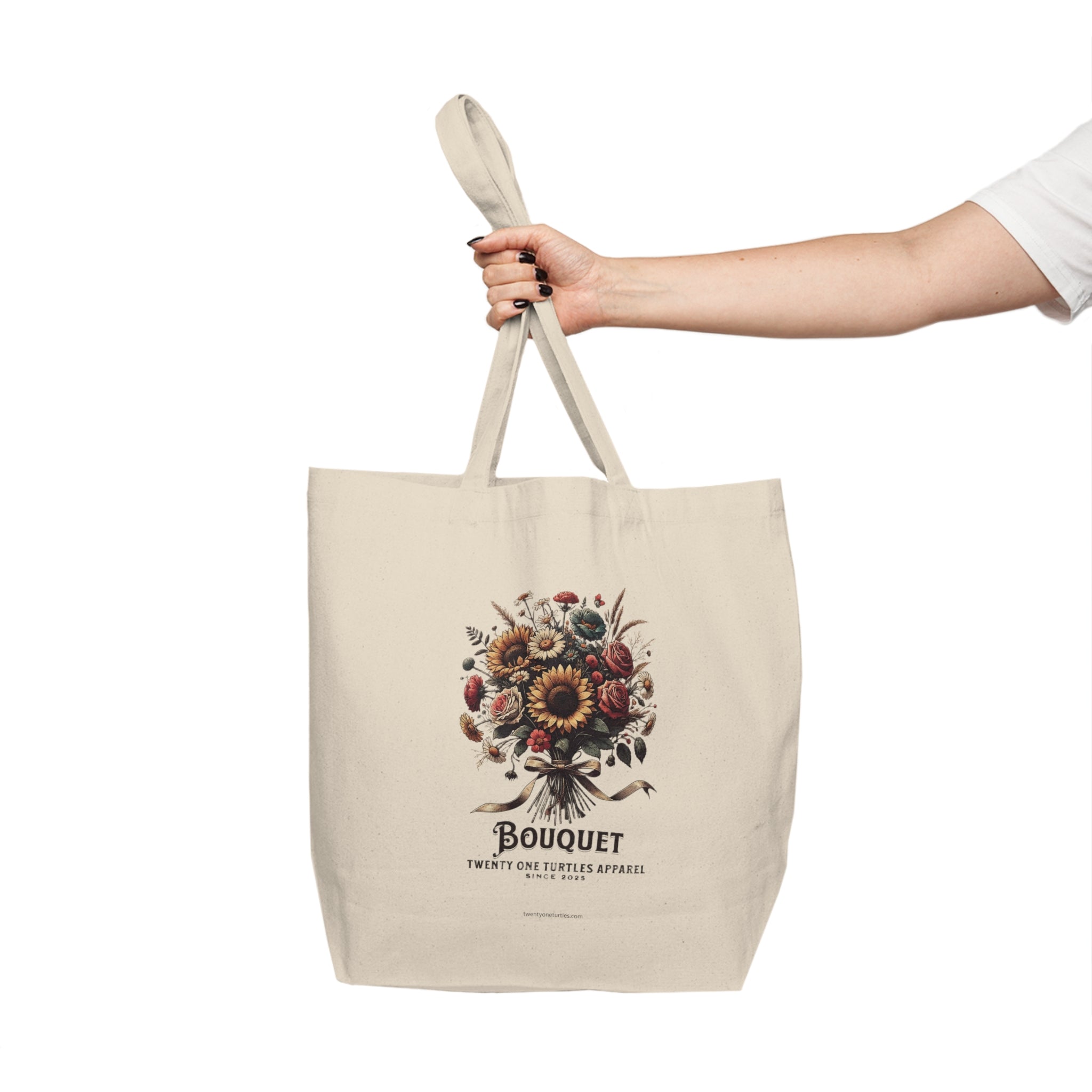 Floral Canvas Shopping Tote – Reusable Eco-Friendly Grocery Bag & Farmers Market Bag