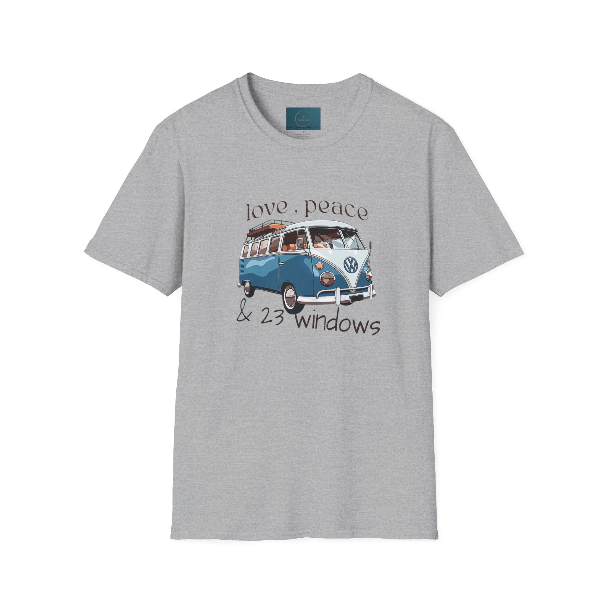 Love Peace & 23 Windows VW Bus T-Shirt | Vintage Boho Unisex Tee