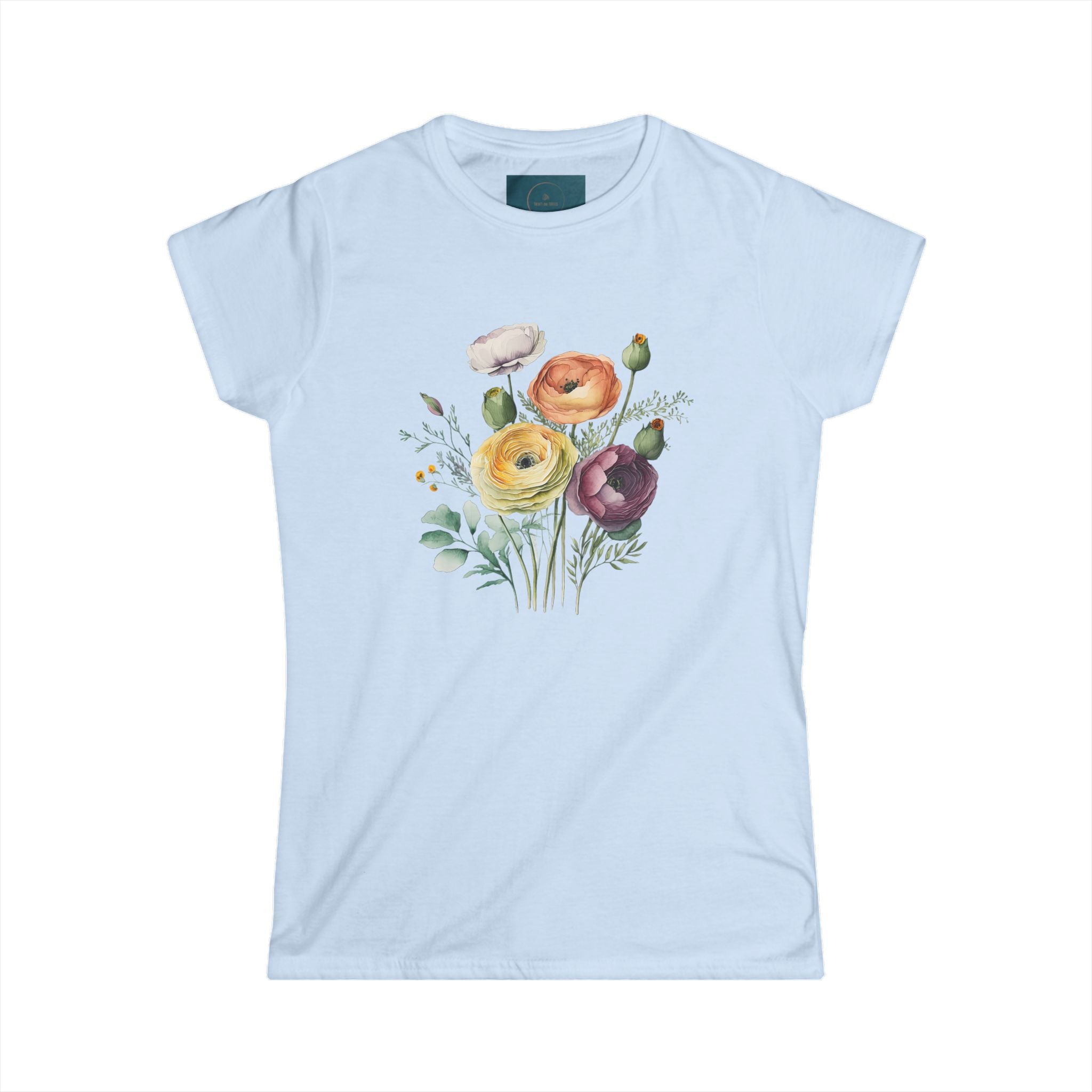 Floral Women's Softstyle Tee – Nature-Inspired Watercolor Shirt & Garden Lover Gift