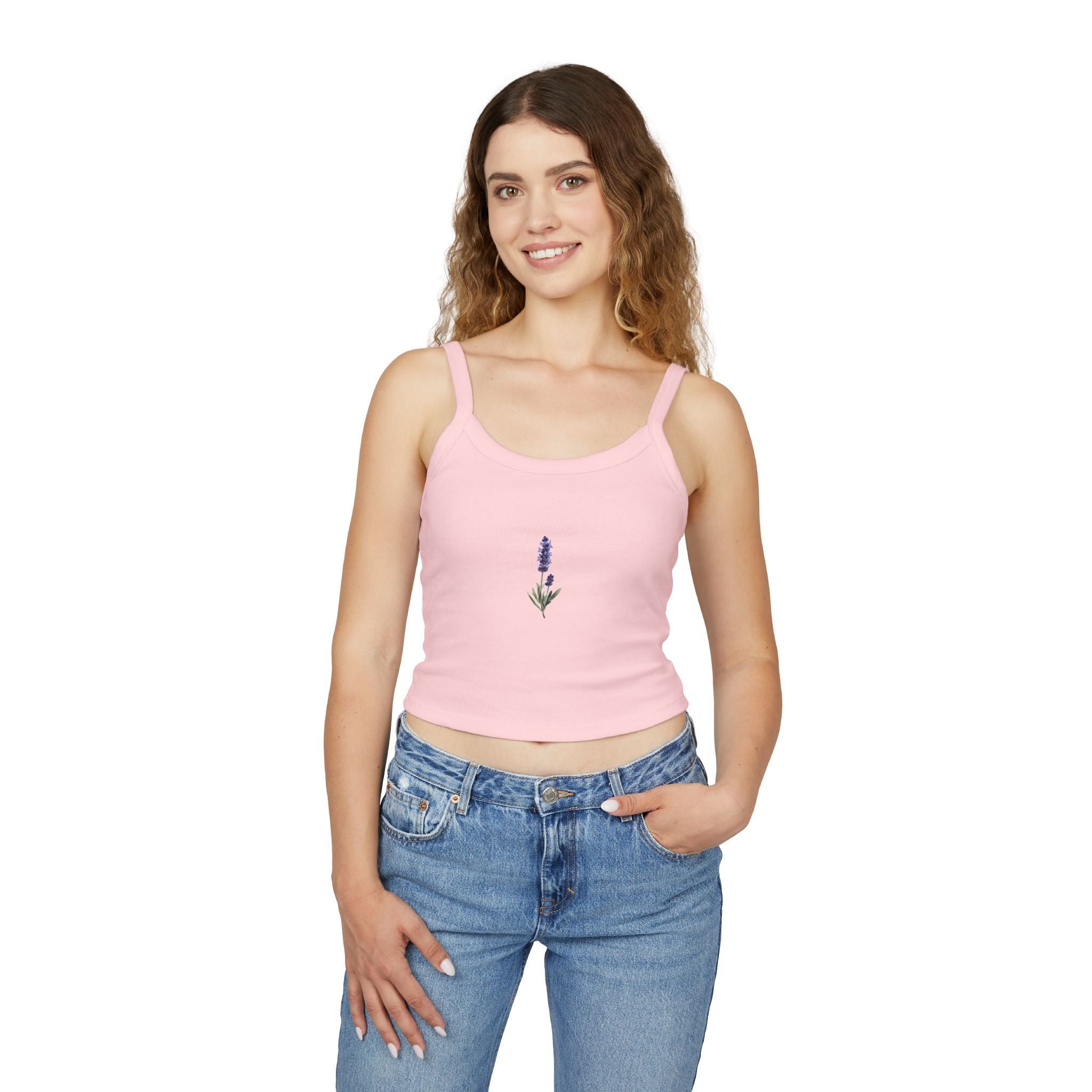 Boho Lavender Floral Tank – Women’s Spaghetti Strap Summer Top