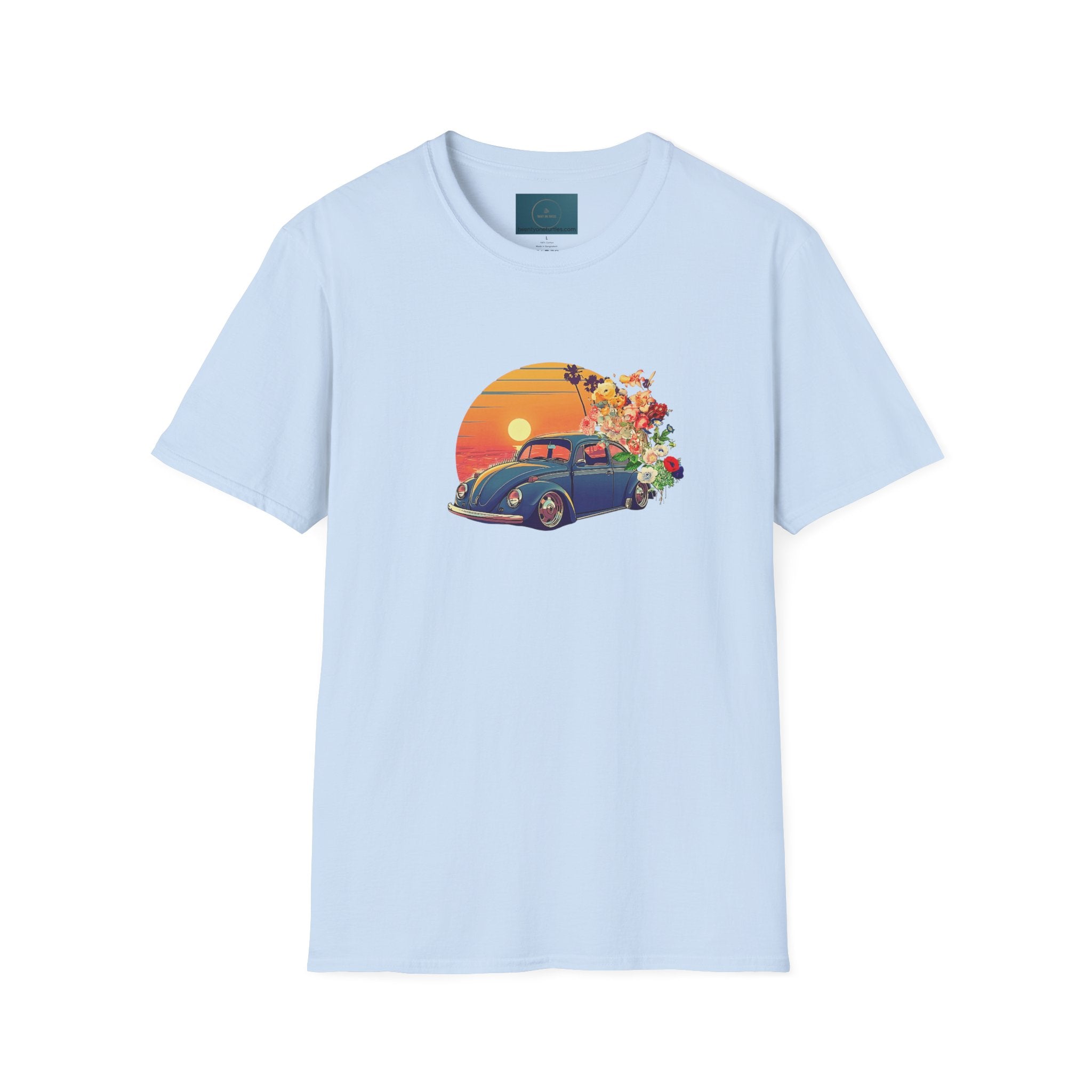 Vintage Sunset Beetle Tee – Unisex Retro Car Shirt, Summer Vibes Gift