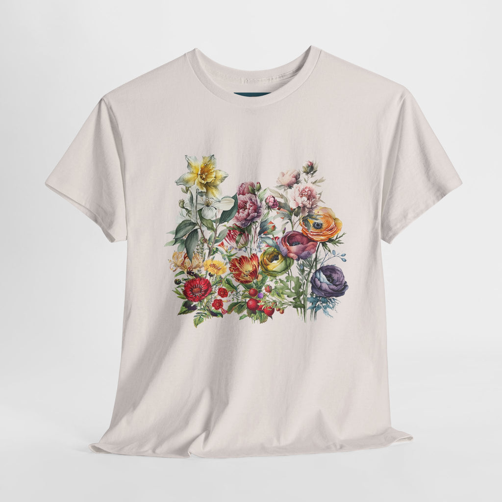 Floral Print Unisex Cotton Tee – Spring flowers Casual T-Shirt.