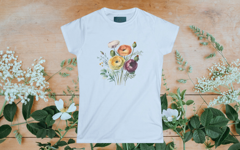 Floral Women's Softstyle Tee – Nature-Inspired Watercolor Shirt & Garden Lover Gift