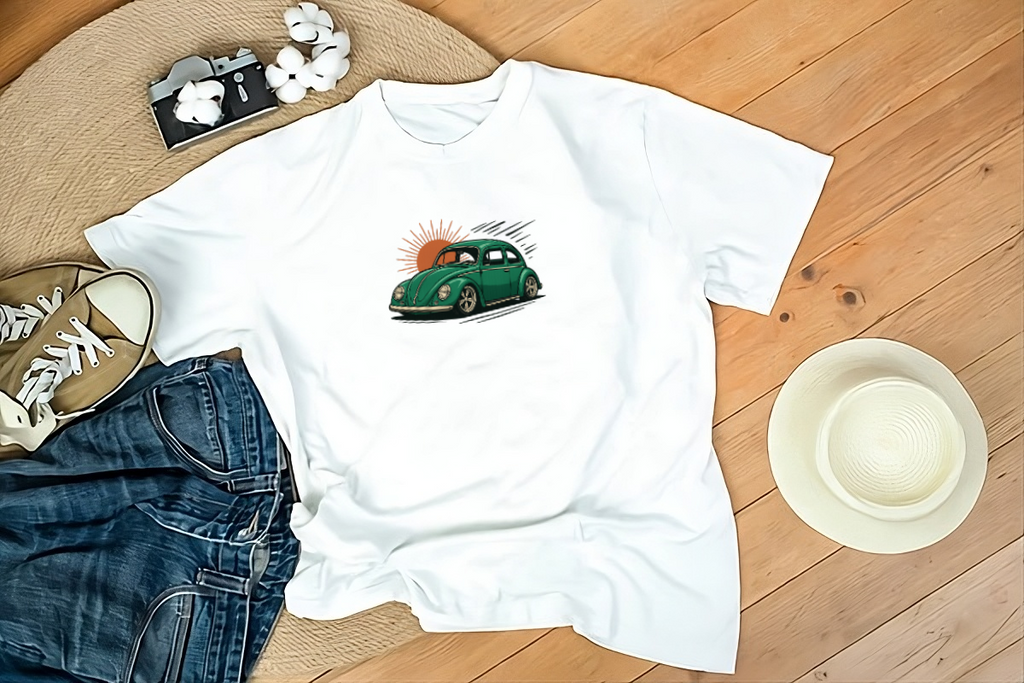 Cal-Look VW Beetle Sunset T-Shirt – Retro Unisex Summer Tee