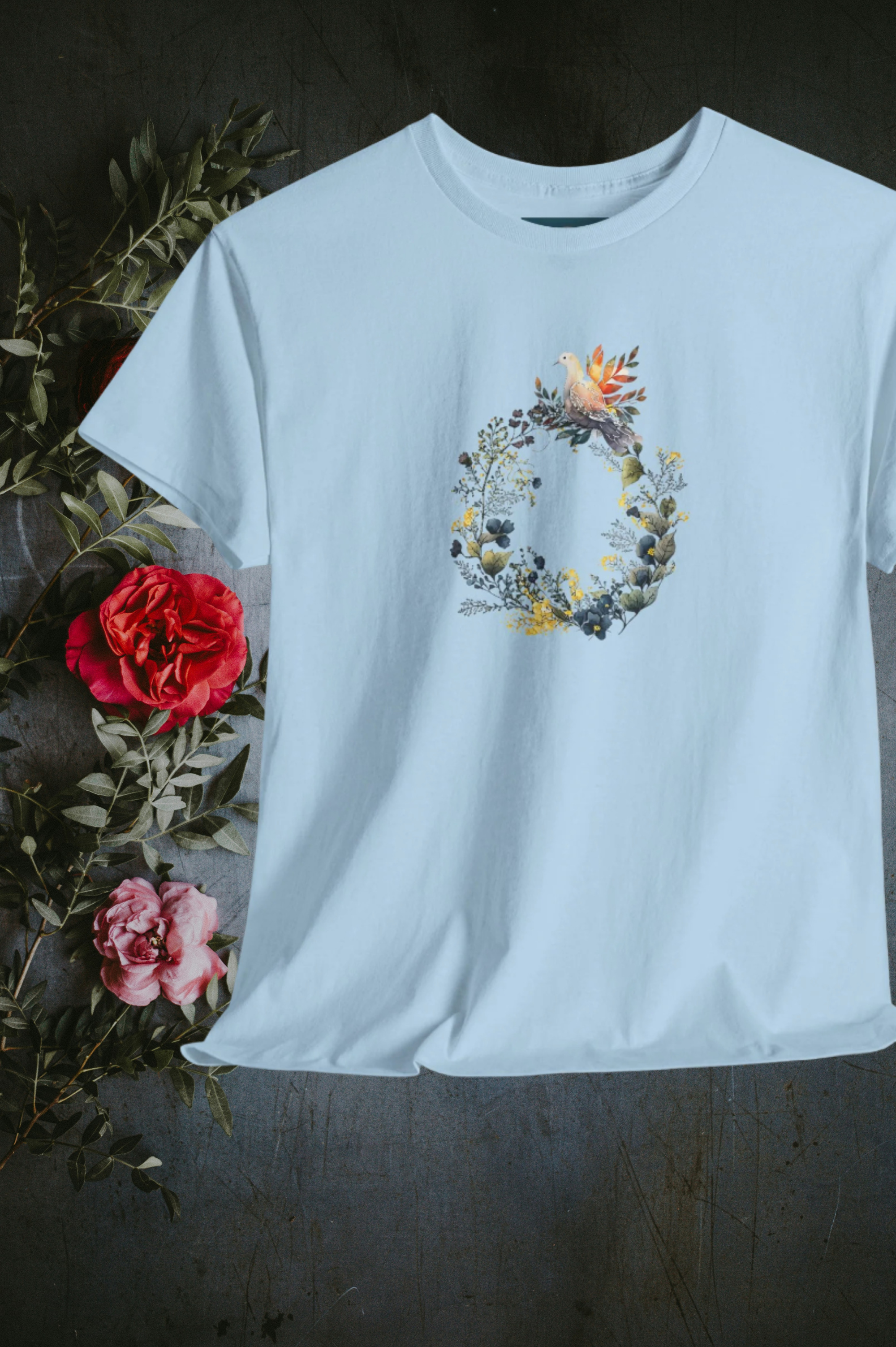 Floral 'Dove of Peace' Unisex Cotton Tee - Eco-Friendly Casual Shirt