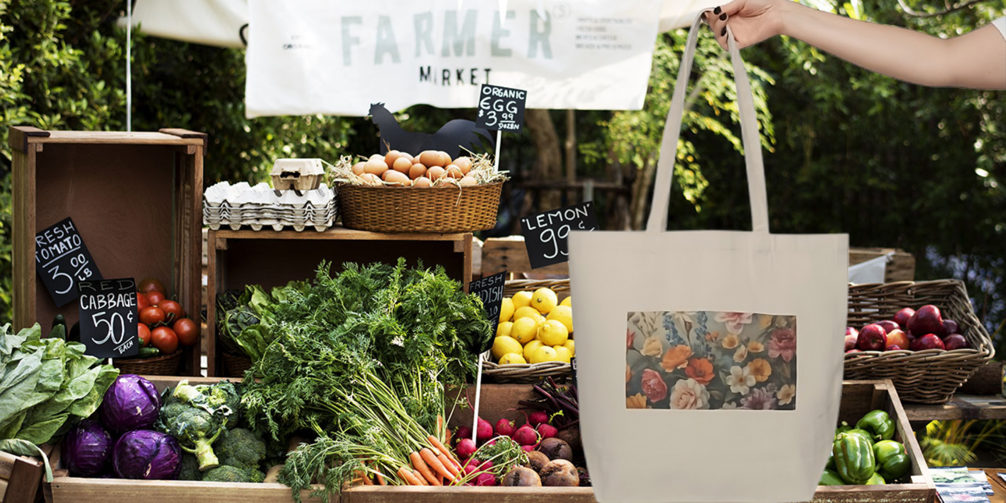Floral Canvas Tote Bag – Beautiful Stylish Floral Prints, Reusable Beach & Grocery Bag