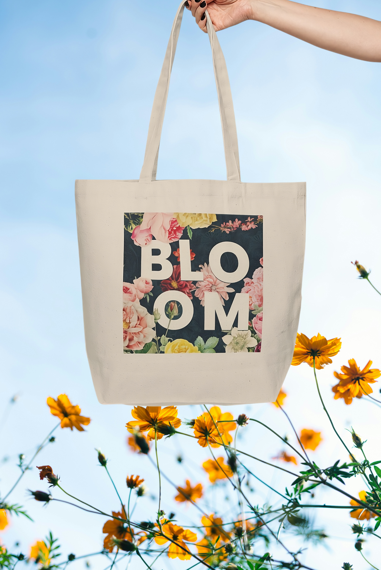 Reusable Floral Canvas Tote — "BLOOM" beautiful Garden design