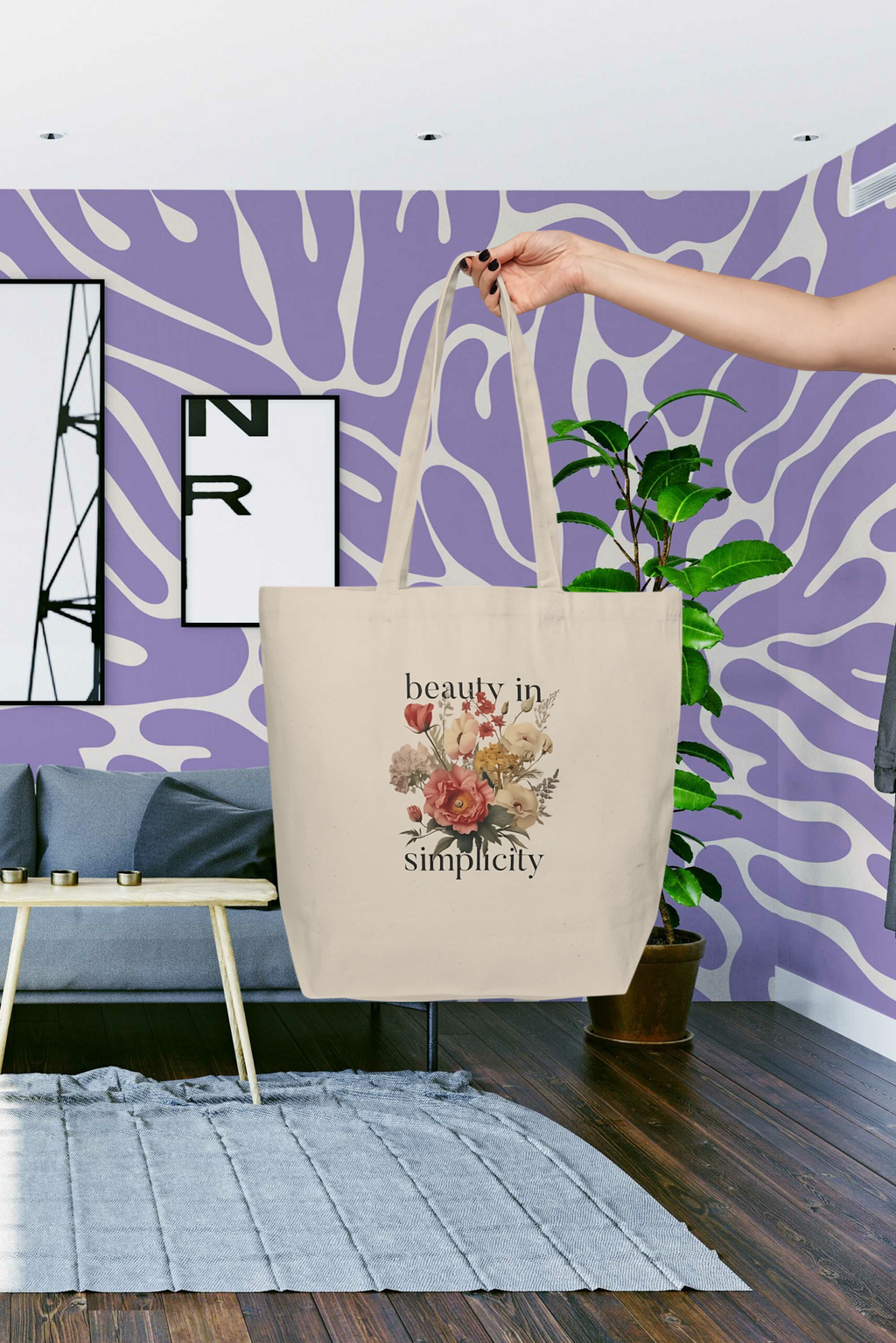 Chic Floral Canvas Tote Bag – Two-in-one style, different floral prints on each side