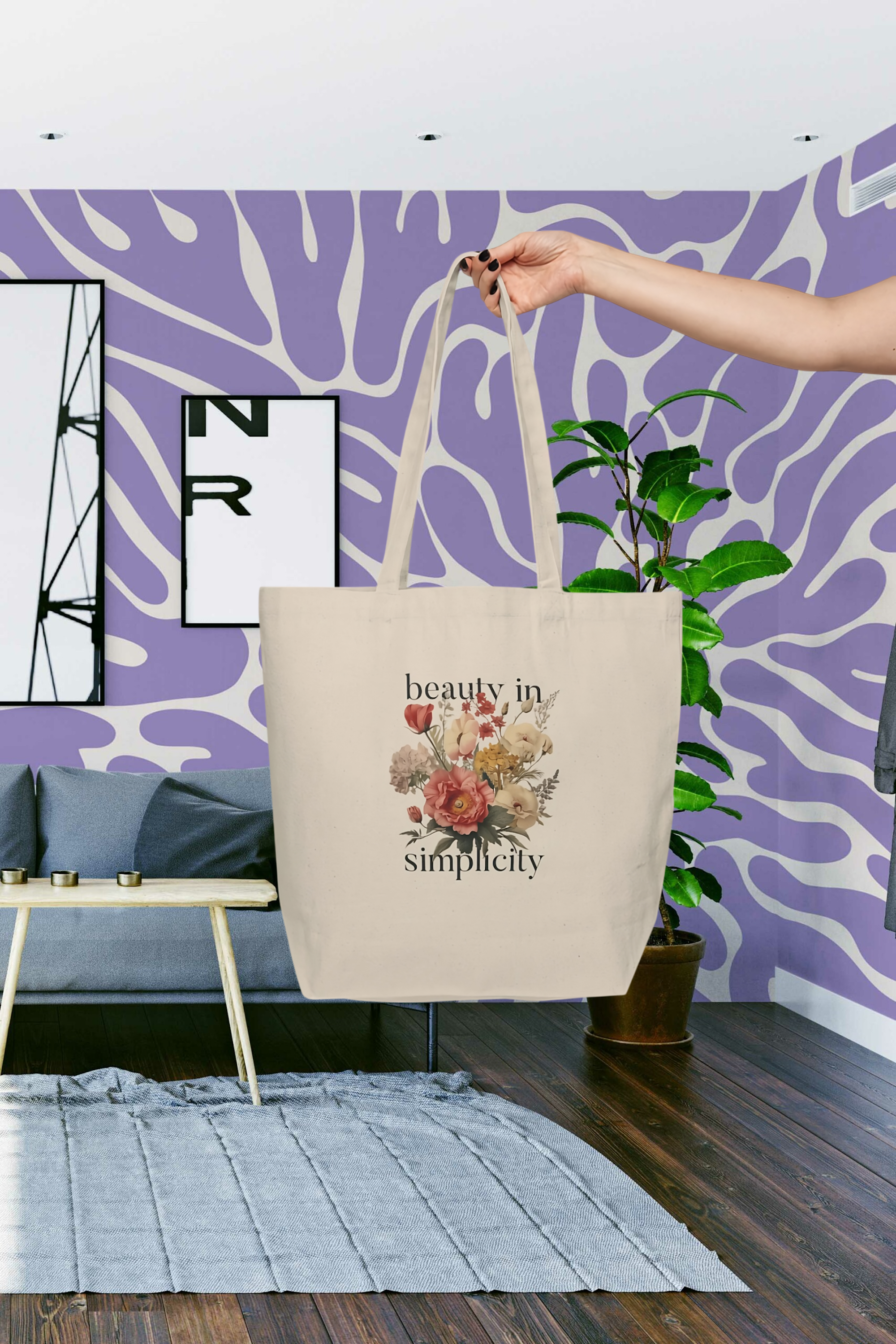 Chic Floral Canvas Tote Bag – Two-in-one style, different floral prints on each side